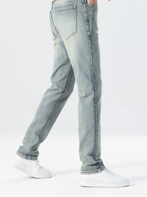 Mens Summer Elastic Straight Leg Jeans